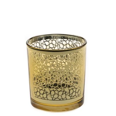 Home Decorative Sparkling Golden Candle Jar 210ml 7oz Round Glass Candle Holder for Wedding