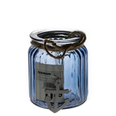 Round Luxury Blue Candle Jar 280 ml 10oz Glass Candle Holder for Sale