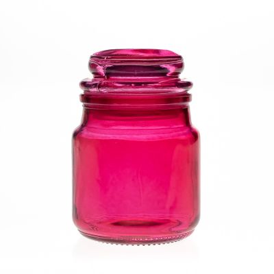 Custom 120ml 4oz Round Empty Red Coloured Replacement Glass Soy Candle Holder Jar with Glass Lid