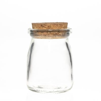 Wholesale 100ml 3oz Round Clear Glass Milk Bottle Empty PuddingJar with Wooden Cork