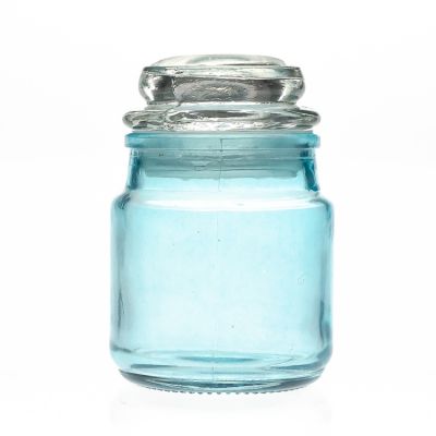 Supplier Wholesale 120ml 4oz Round Blue Empty Refillable Glass Soy Candle Holder Jar with Glass Lid