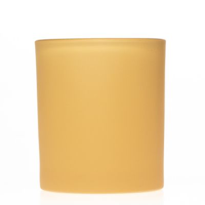 High End Gloss Orange Coloured 420ml Round Glass cup 14oz Cylinder Glass Candle Holder / Jar