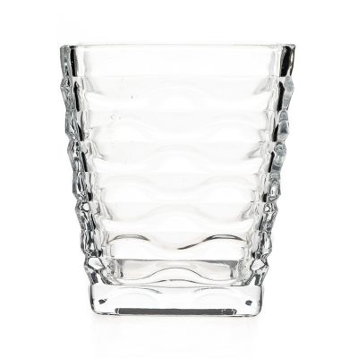 Wedding Fancy Embossed Crystal 320ml Glass Candle Holder Square Clear Glass Candle Jar for Candle Making