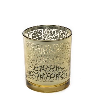 Home Decorative Sparkling Golden Candle Jar 400ml 14oz Round Glass Candle Holder for Wedding