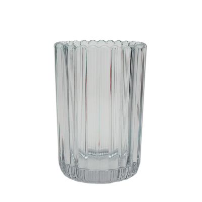 400ml Big Volume Unique Shape Matte Frosted Vertical Stripe Candle Glass Containers for Candle Making