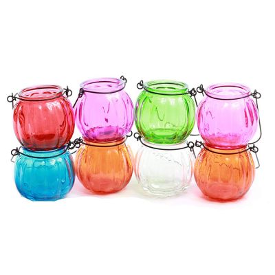 coloured glass tea light holders with handles hanging candle glass holder