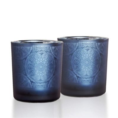 Unique Wholesale Electroplating Frosted Matter Cobalt Blue Glass Candle Jar