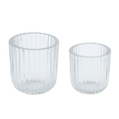 Clear Vertical Stripe Thick Wall Glass Candle Jars Holder For Home Decoration