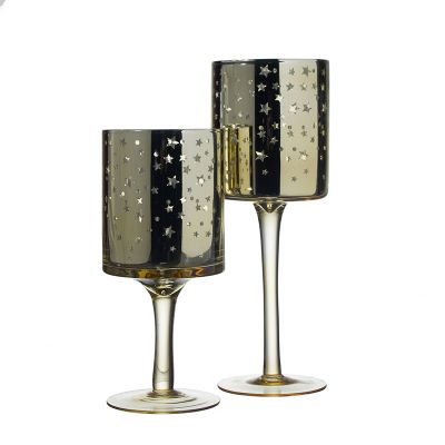 Wholesale Blown Modern Gold Electroplated Glass Luxury Decorative Long Stem Candle Holder