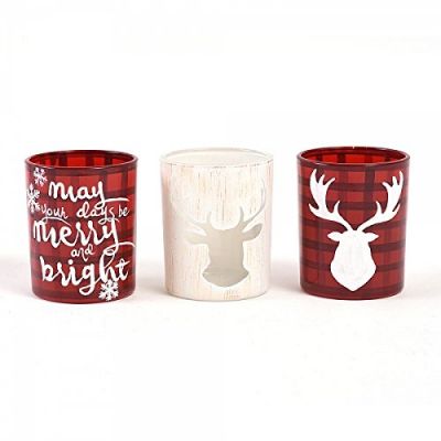 Votive Set Of 3 Christmas Hand Painted Glass Candle Holder
