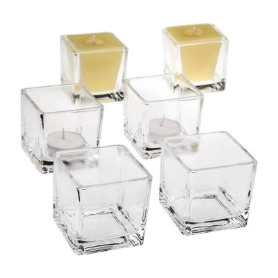 Home Decor Clear Crystal Tea Light Cheap Square Glass Candle Holder