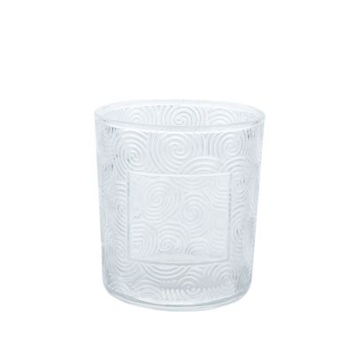 Wholesale Round Empty Candle Jars Glass In Bulk Embossed Pattern Candle Container For Candle Making