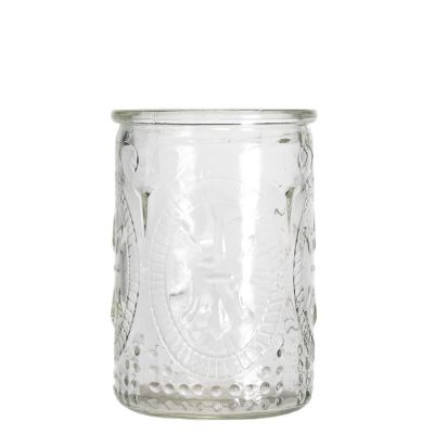 Home Decoration Transparent Empty Candle Jar Glass Embossed Luxury Round Candle Holder
