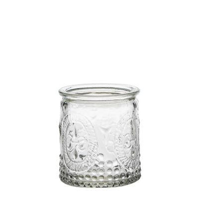Good Quality Wholesale Clear Empty Glass Embossed Round Luxury Candle Holder