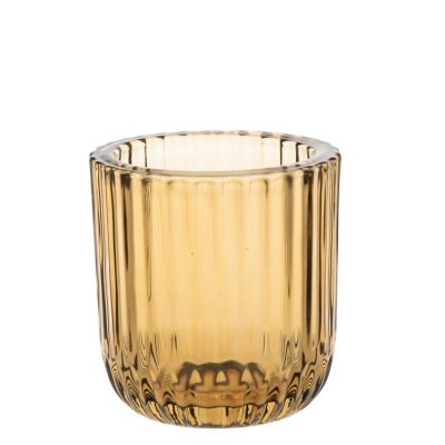 Fast Delivery 300ml Yellow Round Empty Colored Glass Embossed Candle Holders