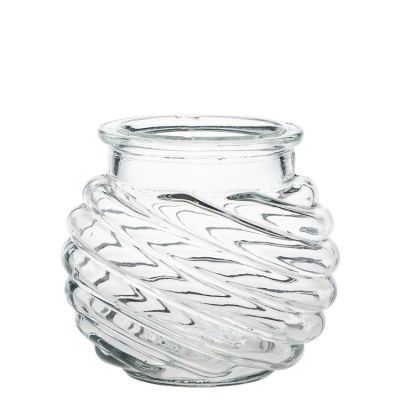 Home Decoration Clear Empty Fancy Glass Embossed Candle Holders 250ml In Bulk