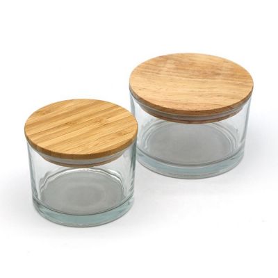 wholesale clear glass candle jar with bamboo lid