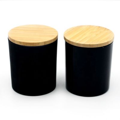 black glass candle jar with bamboo lids