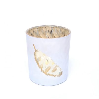 Luxury 8 oz Rose Gold Feather Tea Light Votive Bar Candle Glass Jar Holder