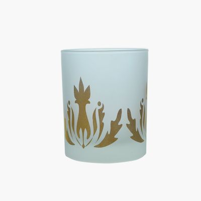 Gold stamped different sizes and custom logo candle containers frosted glass candle jars with wooden lids