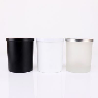 8oz Cylinder Wholesale Color Frosted Glass Candle Jars With Wooden Lid