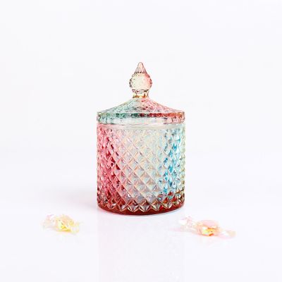 Luxury Colorful Rainbow Iridescent Pineapple Candle Glass Jars With Lid For Making Candles