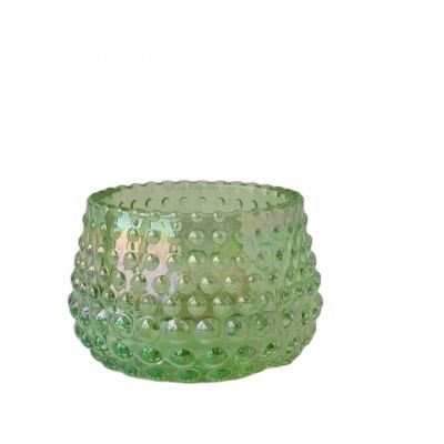 Recycled tealight small green glass candle vessels for iridescent candle holders in glass