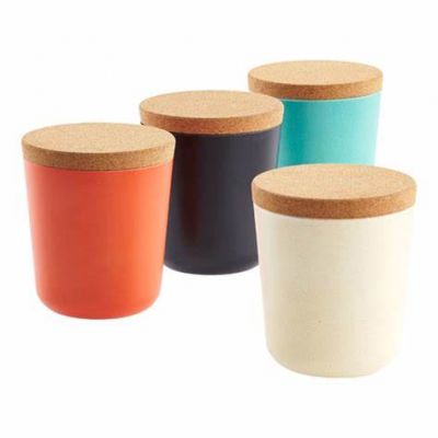 Decorative Round Empty Matte Color Glass Candle Jar With Cork Lid