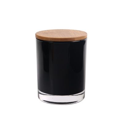 Customized Logo Glass Candle Holder Jar Spray Black White Color With Bamboo Wooden Lids