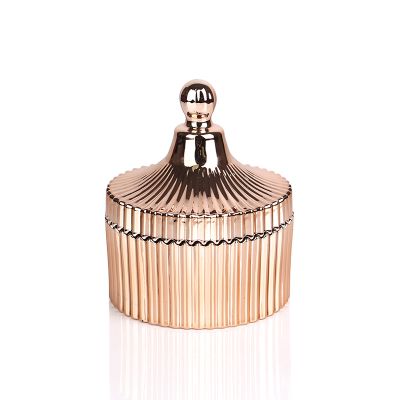 Electroplated Rose Gold Empty Glass Candle Holder Jar Container For Candle Making
