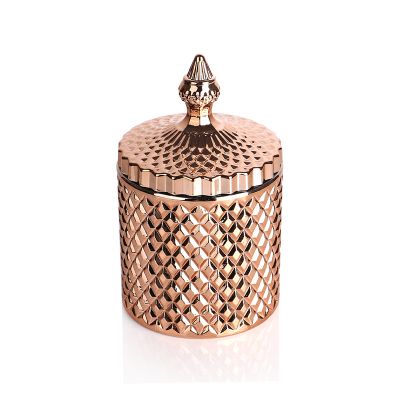 Large Capacity Electroplated Rose Gold Color Glass Candle Jar