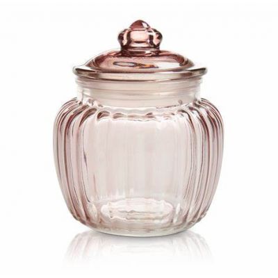 Decorative 20oz 600ml Rrnate Elegant Pink Color Luxury Glass Candle Jar With Colorful Glass Lids