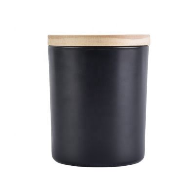 Hot Sale 10oz 12oz 16oz 20oz Frosted Matte Black Empty Candle Jar Glass With Wood Lid