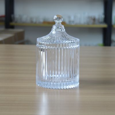Home/party decoration ribbed glass jar with lid for candle/storage