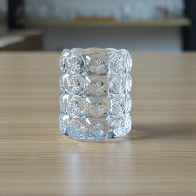 High quality embossed glass candle jar for home decoration