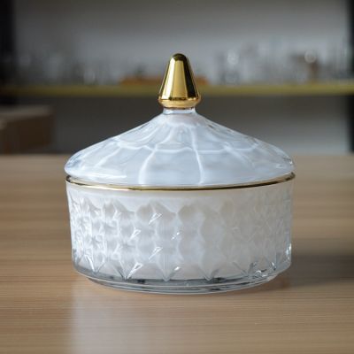 Custom luxury diamond white gold painted glass candle jar with lid
