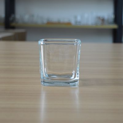 Long supply square glass candle container with 215ml volume