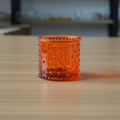 Custom amber embossed retro glass cup for candle