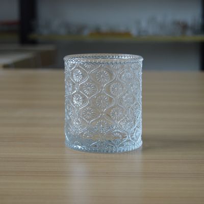 New design retro embossed glass jar for candle for home/party/banquet use