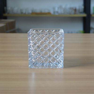 Wholesale engraved square glass container glass jar for candle with 590ml volume