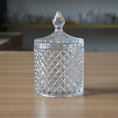 Hot selling luxury large diamond glass candle jar with glass lid