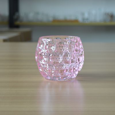 Household custom dimpled pink spray color ball shape glass container for candle