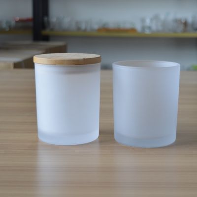 High quality frost glass candle jar with bamboo lid