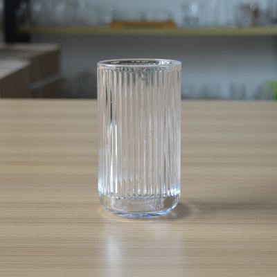 Home use long stria pattern glass candle jar for tealight /soy wax