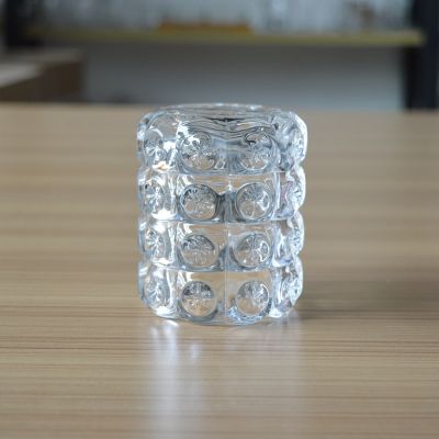 Unique flower embossed glass candle jar for home decoration