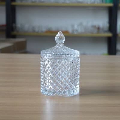 Hot selling luxury diamond glass candle jar with lid