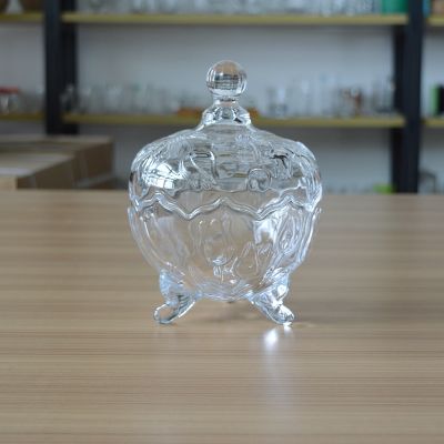 Household unique tulip flower engraved glass sugar jar with lid
