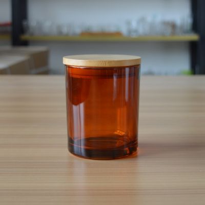 High quality amber glass candle jar with bamboo lid