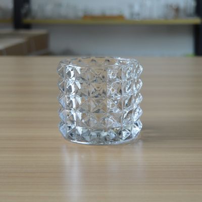 Wholesale cylinder embossed glass container for candle pen container pen holder