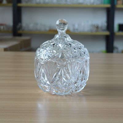 Household glassware engraved glass sugar jar candy jar with lid